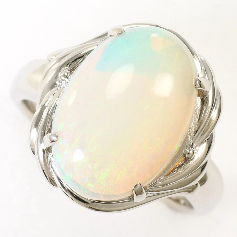 PT900 Platinum Ring with Opal, Certificate of Authenticity, Total Weight 9.1g...